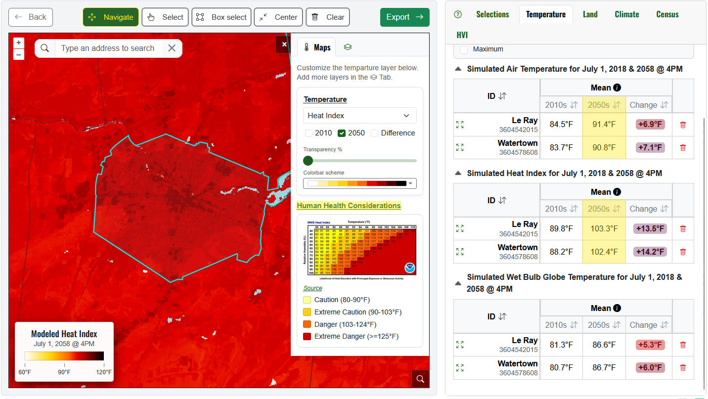 Heat index values compared with human health considerations.