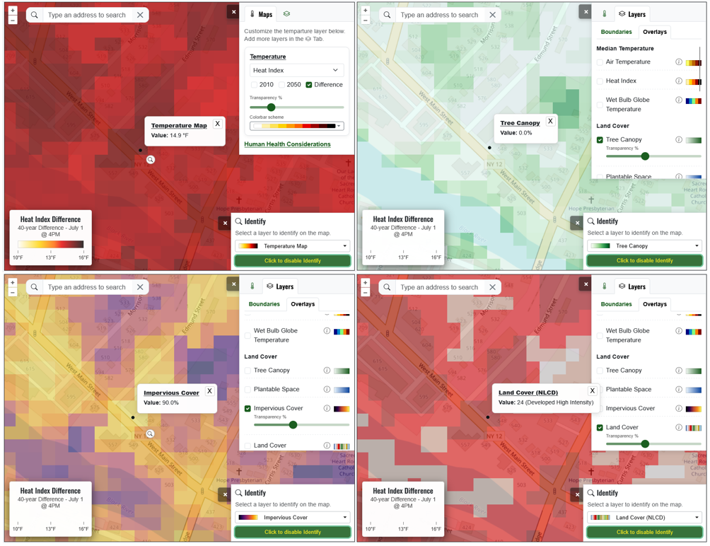 Mosaic of identify results with land cover overlays.