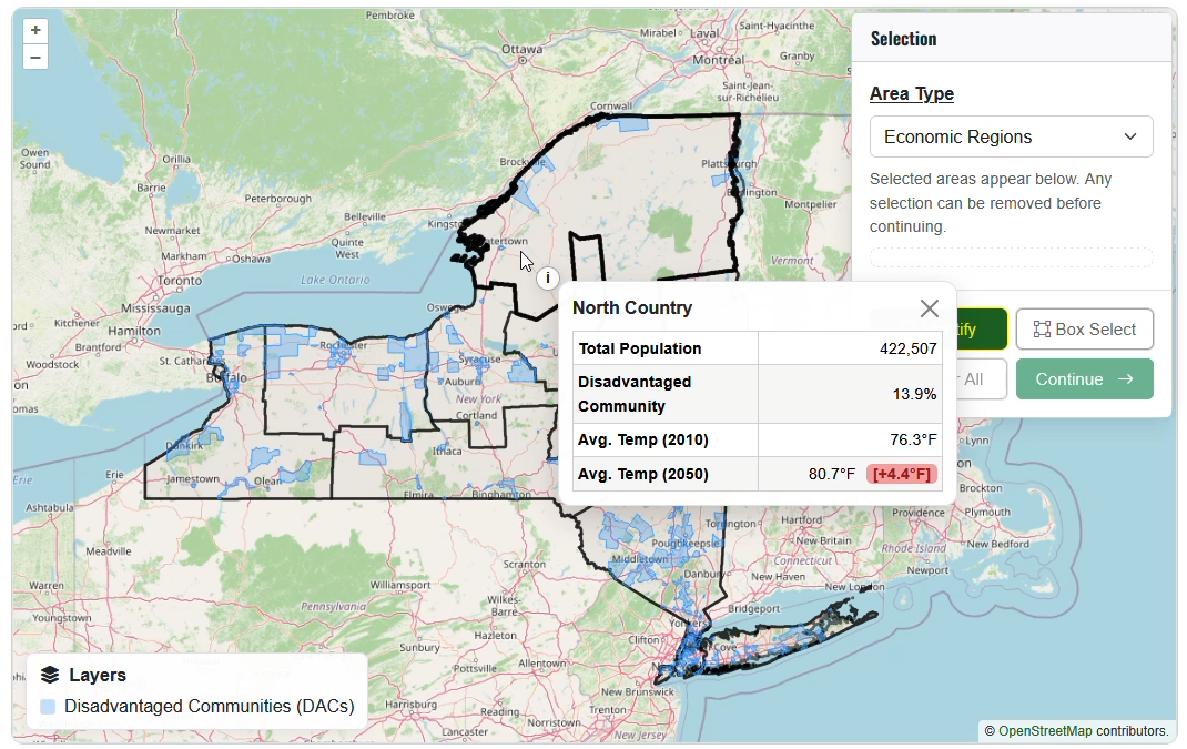 Economic regions map with Identify active.
